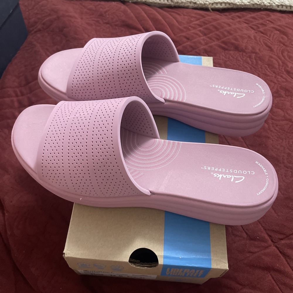 Clarks Womens 12 M Drift Twist Purple‎ Synthetic Casual Slides Sandals Shoes - Picture 3 of 14